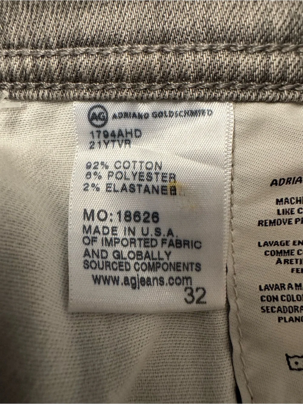 AG Adriano Goldschmied Dylan Slim Skinny Gray Wash Denim Men’s Jeans Size 32 - Picture 16 of 16